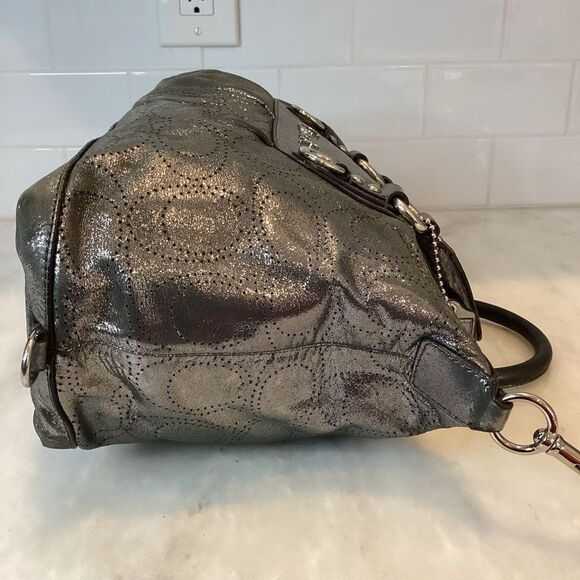 Coach Ashley Perforated Metallic Silver Leather Satchel Handbag RARE - Picture 9 of 15